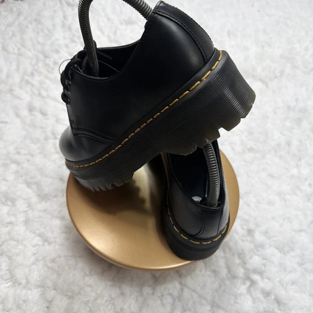 Women's Dr. Martens‎ 1461 Quad Black Leather Platform Shoes, Size 8 Chunky Tread